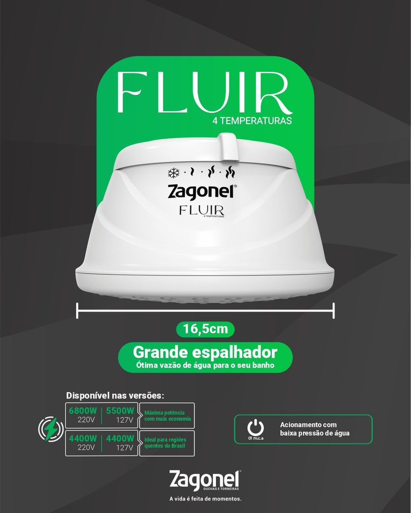 DUCHA FLUIR 4 TEMPERATURA 5500W 127V BRANCO - Thony Ferragem