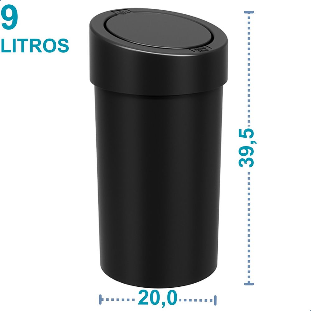 Lixeira Press 9L Click Preta Coza - Thony Ferragem