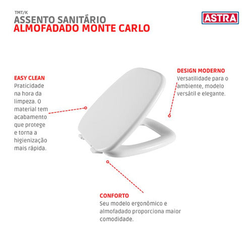 Assento Tampa Bacia Monte Carlo Deca Branco Almofadado Astra - Thony Ferragem