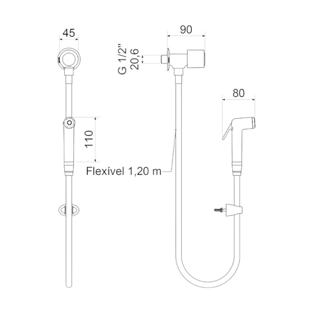 Ducha Higiênica 1,2m Cromada Domus Meber - Thony Ferragem
