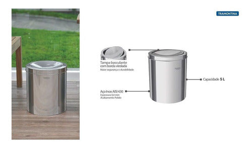 Lixeira Inox 5 Litros Swing Tampa Basculante Tramontina - Thony Ferragem