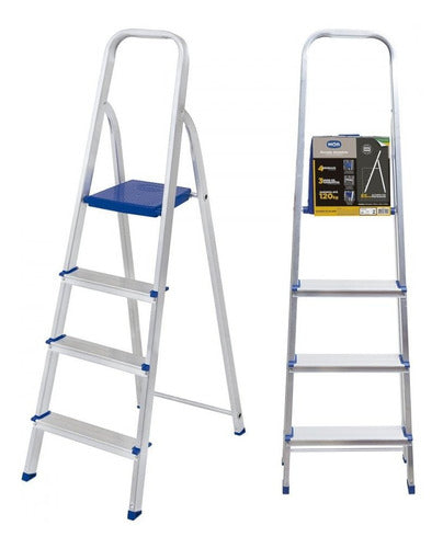 Escada Alumínio 4 Degraus Prateado/ Azul 5102 Mor - Thony Ferragem