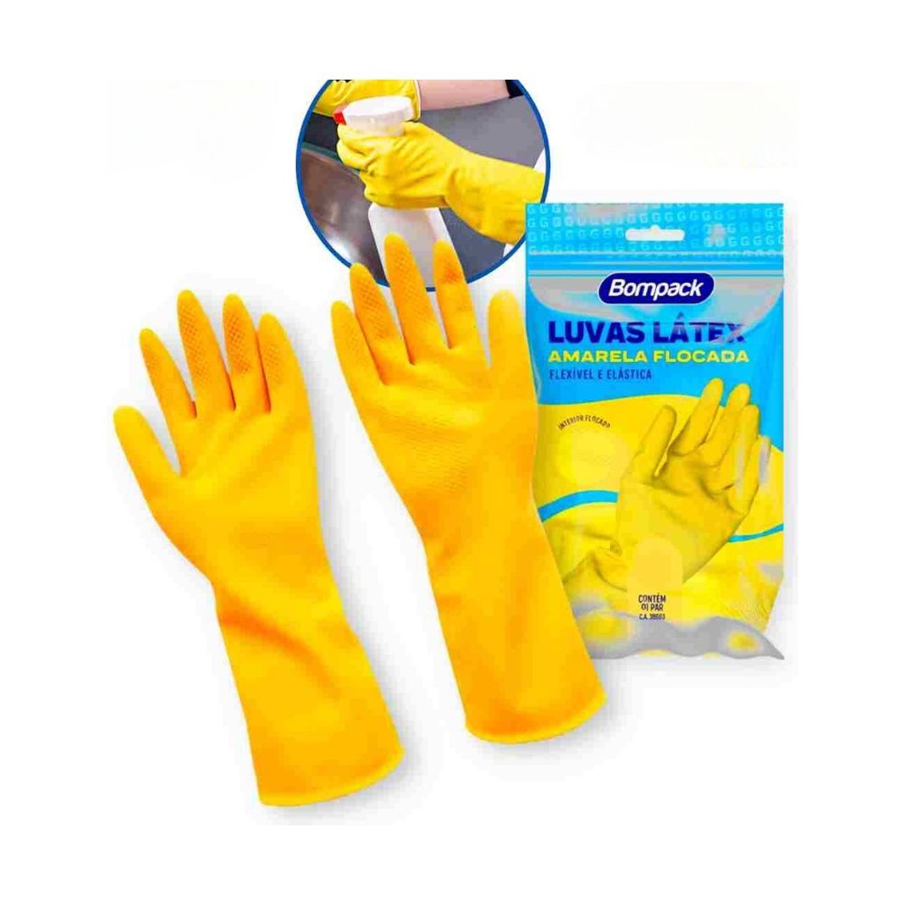 Luva Latex Amarela G Bompack - Thony Ferragem