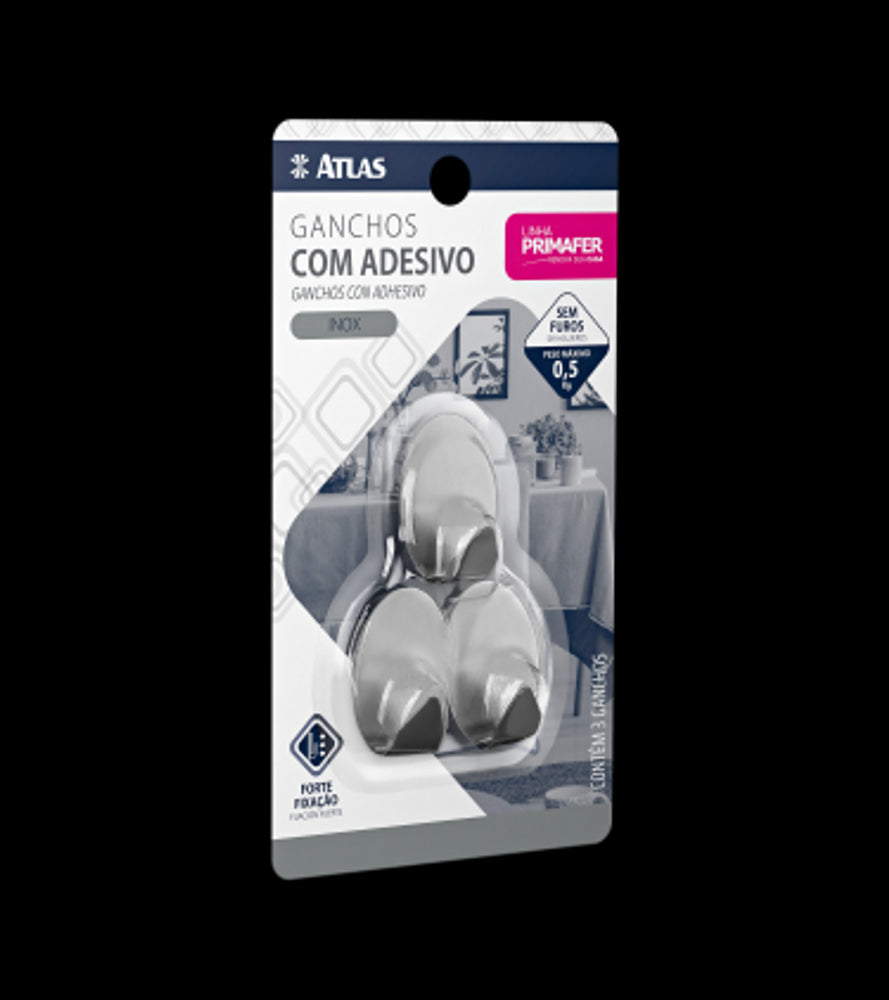 Gancho Adesivo Inox 0,5kg C/ 3 Pcs - Thony Ferragem