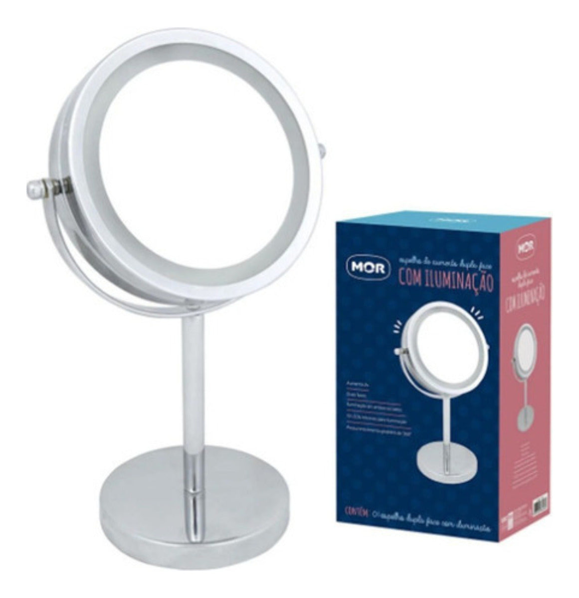 Espelho Aumento Dupla Face C/ Iluminacao Mor - Thony Ferragem