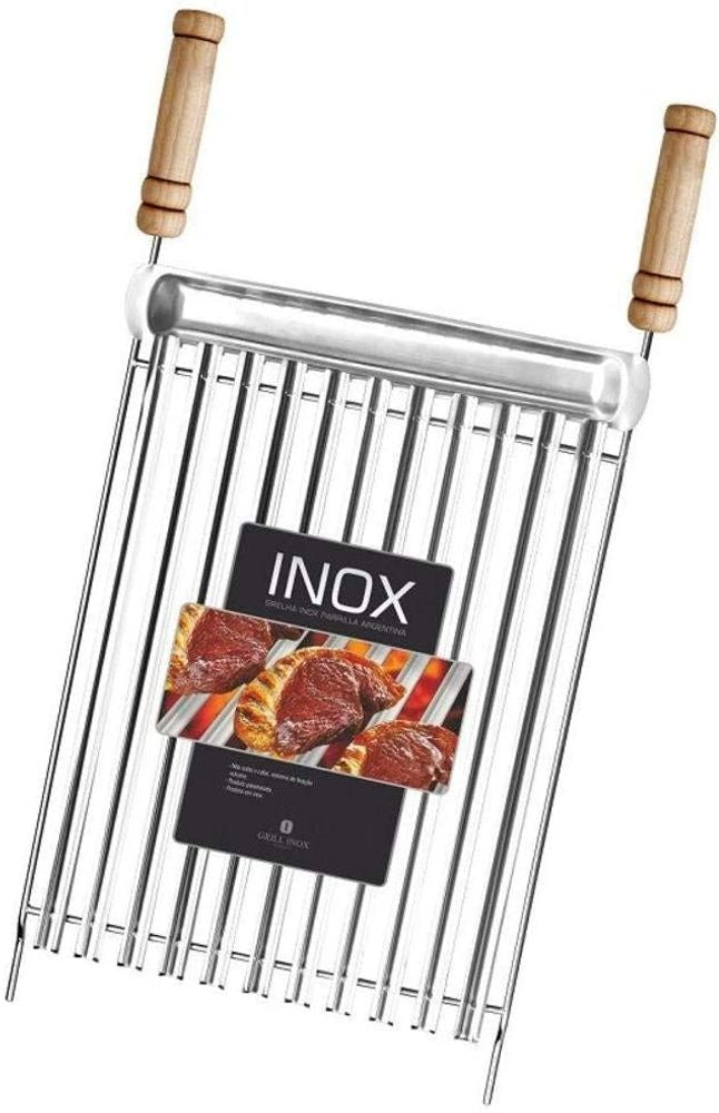 Grelha Inox Parrilla Argentina C/ Calha 40x40cm - Thony Ferragem