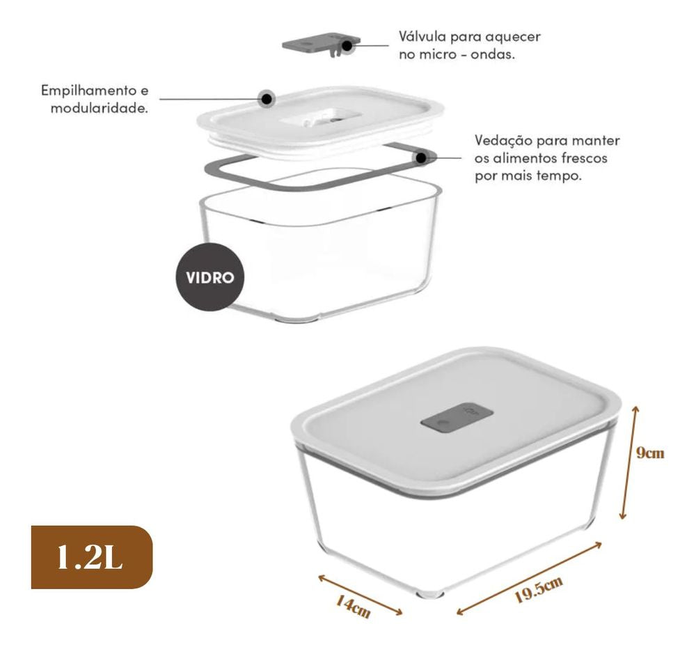 Pote de Vidro Hermético Fresh Lock 1200ml – Branco | OU - Thony Ferragem