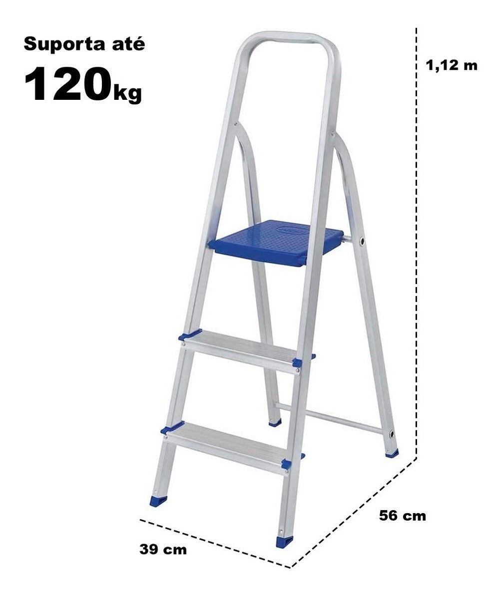 Escada Aluminio 3 Degraus Mor - Thony Ferragem