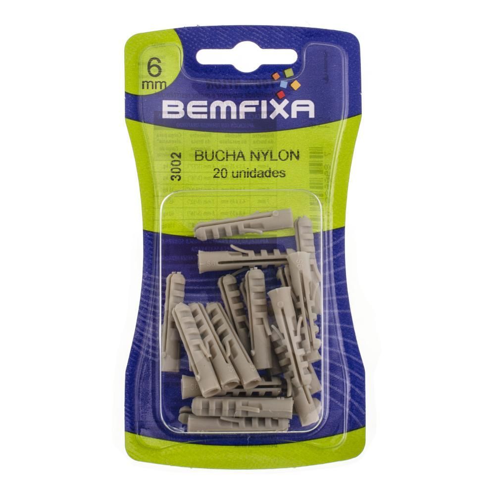Bucha Nylon 6mm Cartela c/20 BemFixa - Thony Ferragem