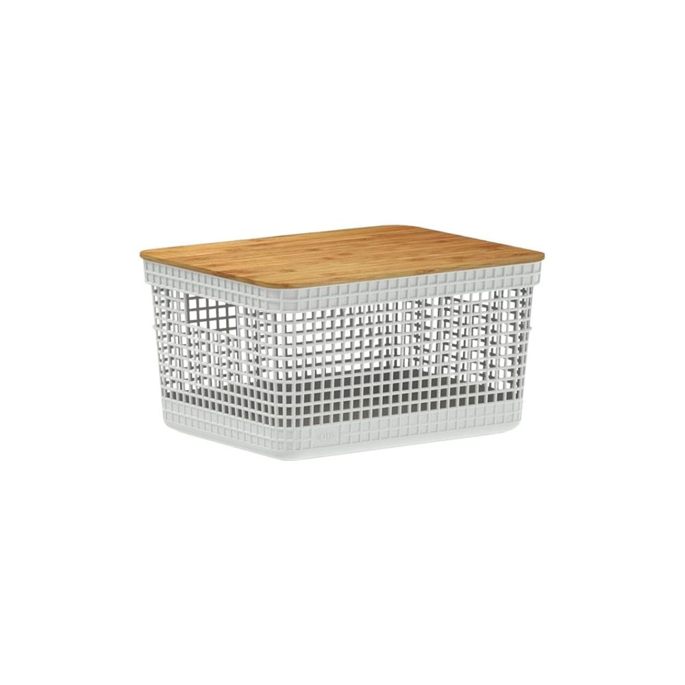 Cesto Grid C Tampa Bambu 20l Branco OU - Thony Ferragem