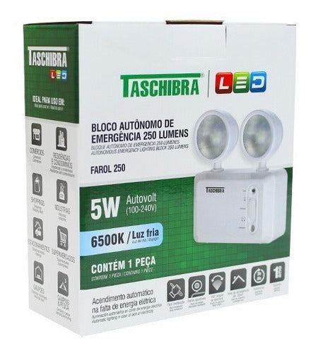 Bloco Autônomo Emergência 2 Farol Led 250lm Bivolt Taschibra - Thony Ferragem
