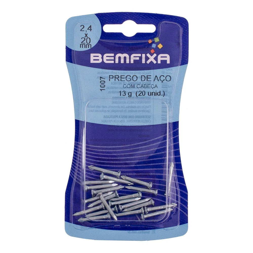 Cartela Prego Aço 2,40 X 35mm S/ Cabeça 20pc BemFixa