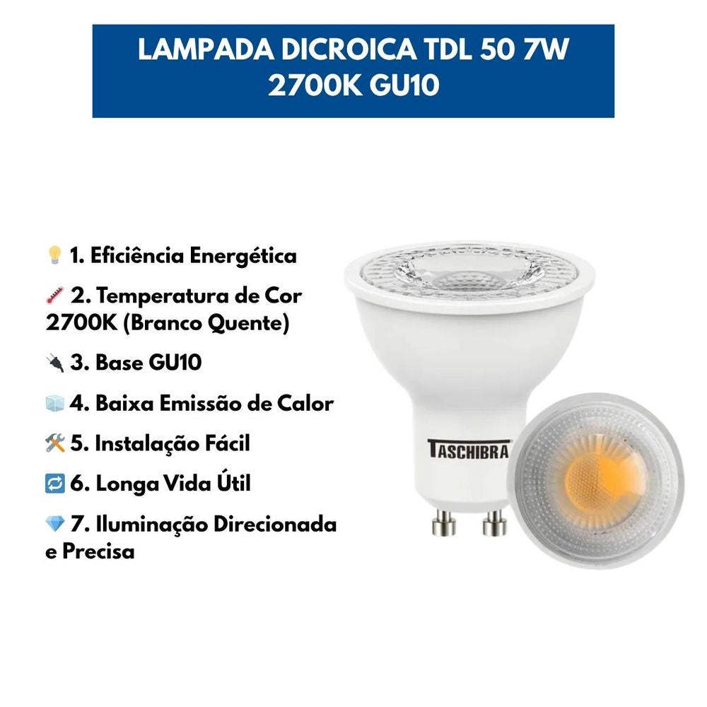 KIT 6 LAMPADA DICROICA TDL 50 7W 2700K GU10 - Thony Ferragem