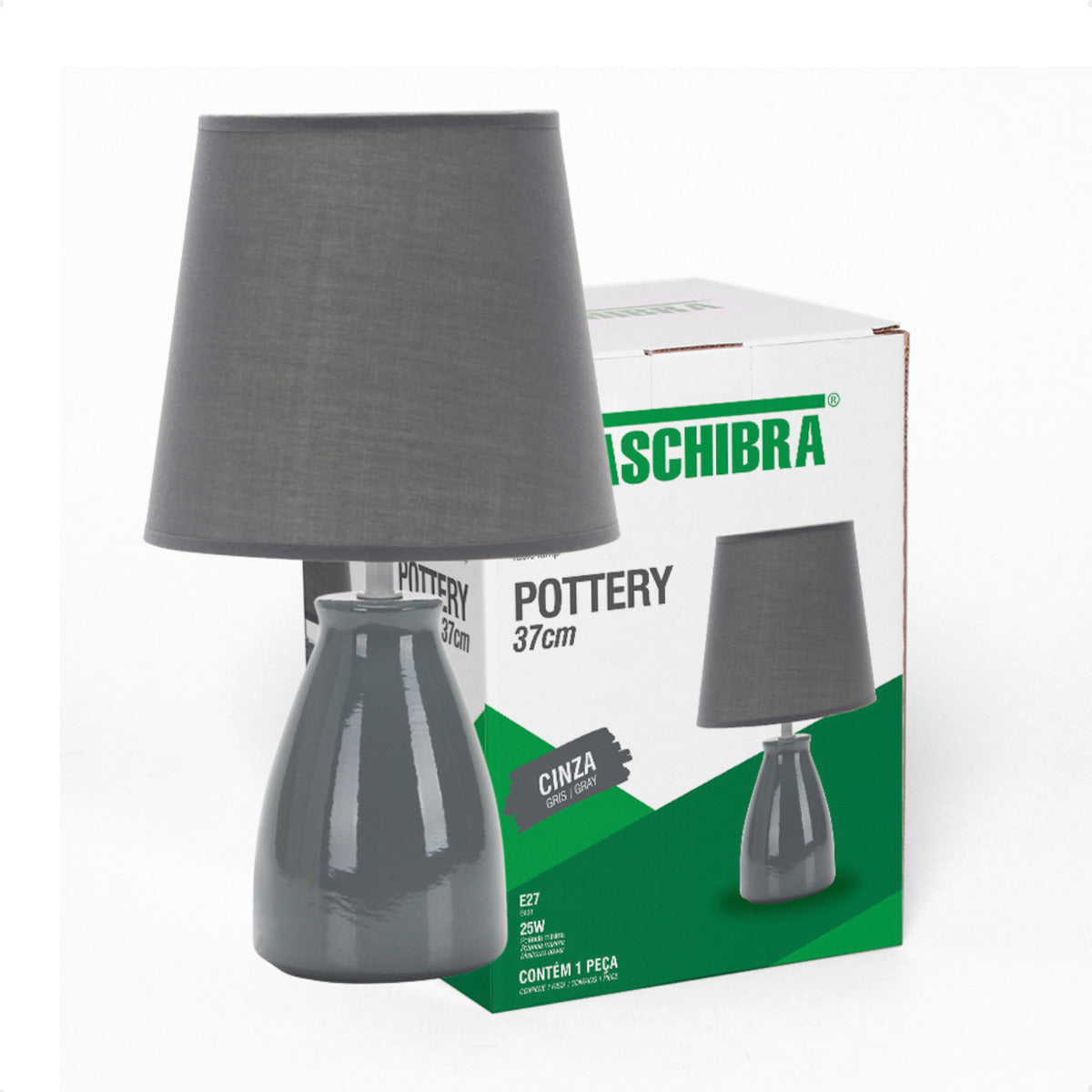 Abajur Ceramica Pottery E27 37cm Cinza Taschibra - Thony Ferragem