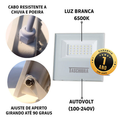 Refletor Holofote Led Tr Slim 30w Carcaça Branca Taschibra Cor Da Carcaça Branco Cor Da Luz Fria (6500k) 110v/220v