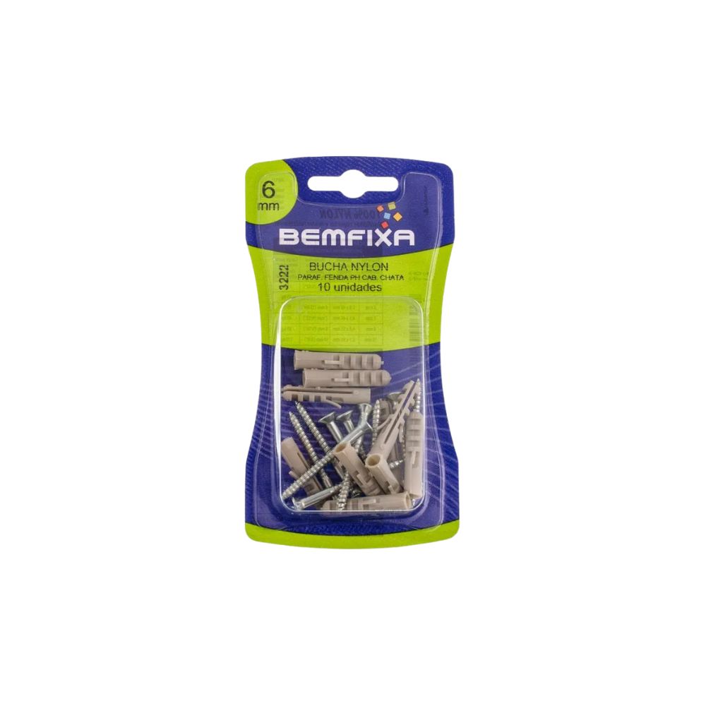 Bucha 06mm+Parafuso Phillips Cartela BemFixa - Thony Ferragem