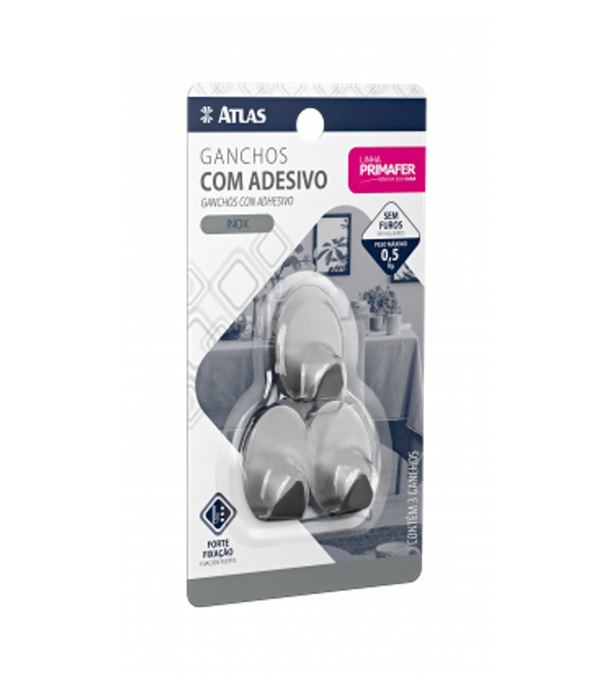 Gancho Adesivo Inox 0,5kg C/ 3 Pcs - Thony Ferragem