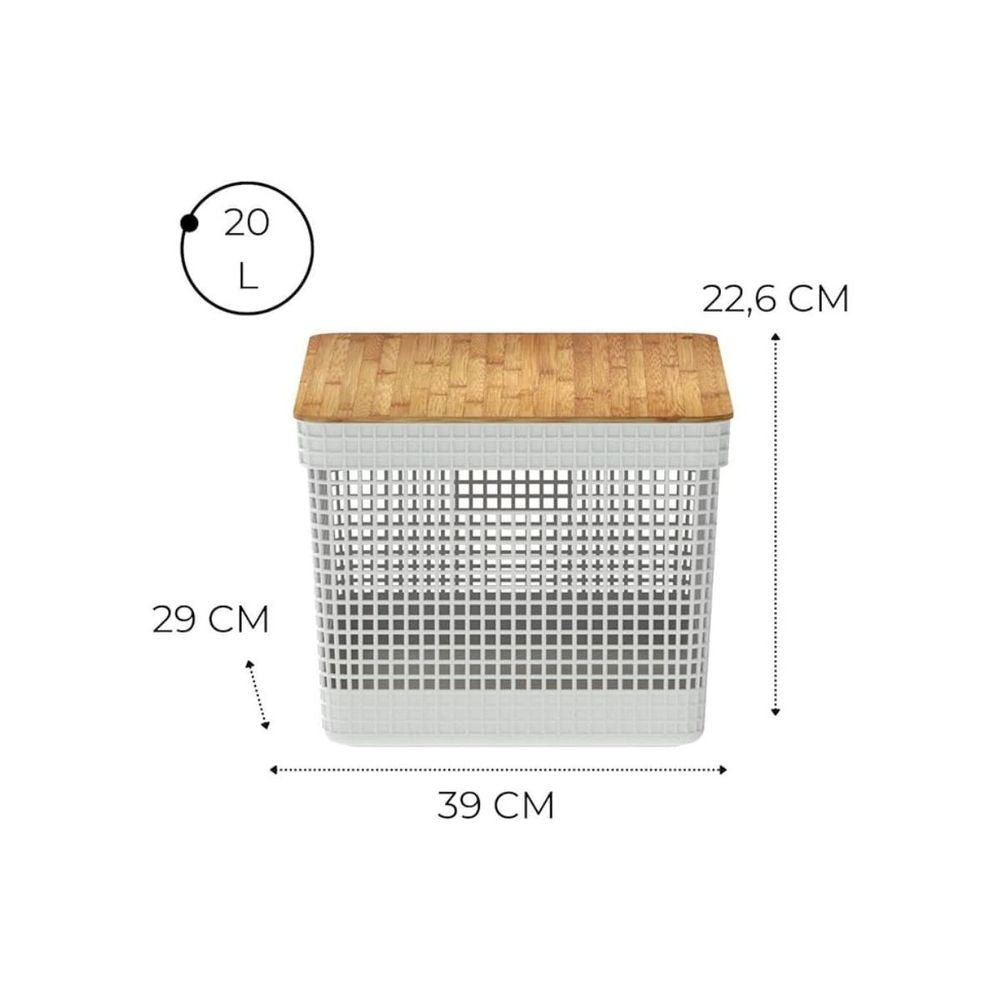 Cesto Grid C Tampa Bambu 20l Branco OU - Thony Ferragem