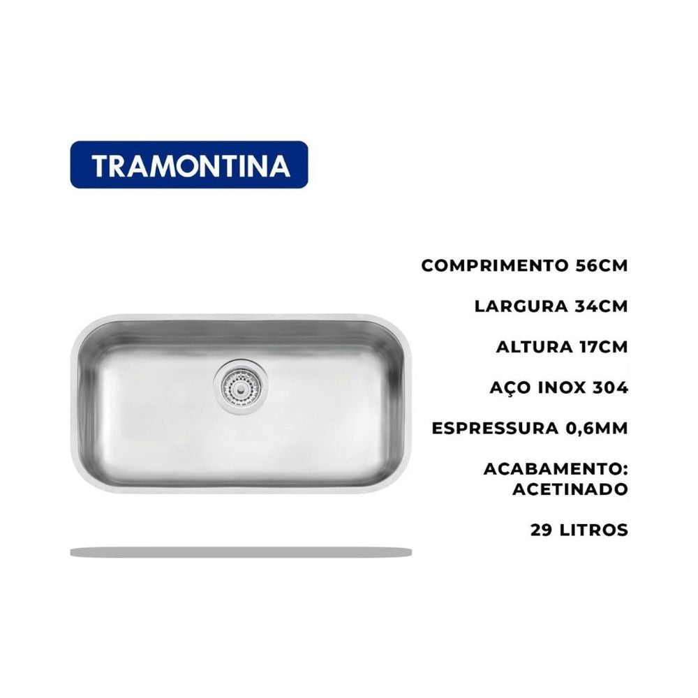 Cuba Inox Lavínia 56x34cm 3.1/2' Com Válvula Tramontina - Thony Ferragem