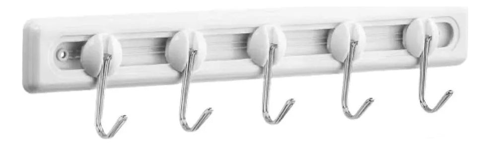 Cabideiro Adesivo Plástico Branco e Metal - Atlas - Thony Ferragem