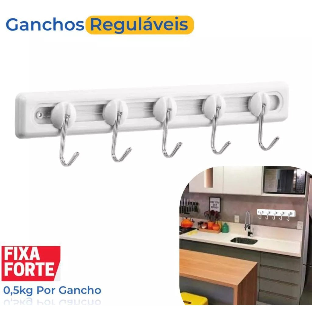 Cabideiro Adesivo Plástico Branco e Metal - Atlas - Thony Ferragem