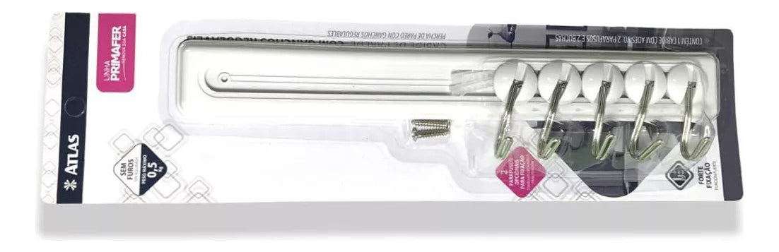 Cabideiro Adesivo Plástico Branco e Metal - Atlas - Thony Ferragem