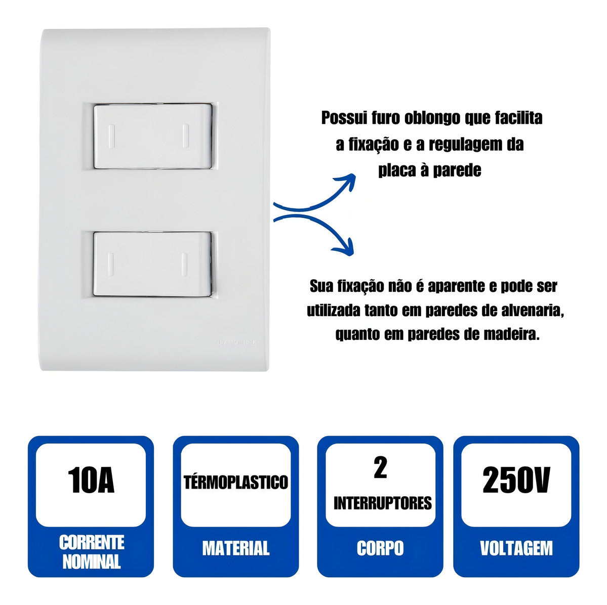 Conjunto 2 Interruptores Simples 10a - Liz Tramontina - Thony Ferragem