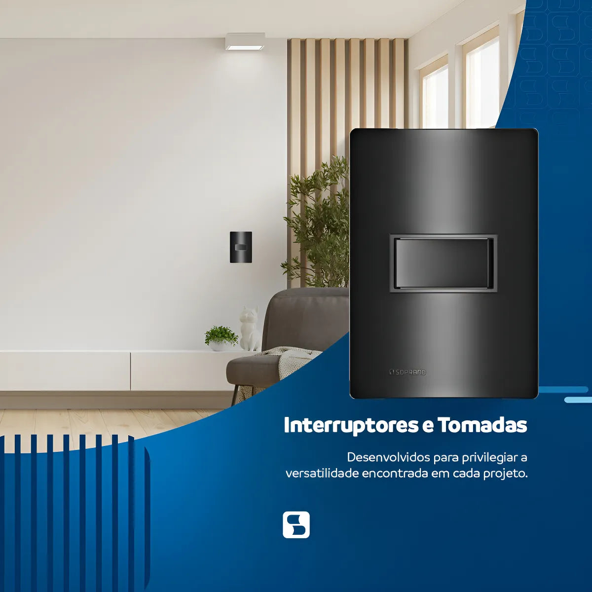 Conjunto 1 Interruptor Simples 10ax 4x2 Carbono Revita Soprano - Thony Ferragem