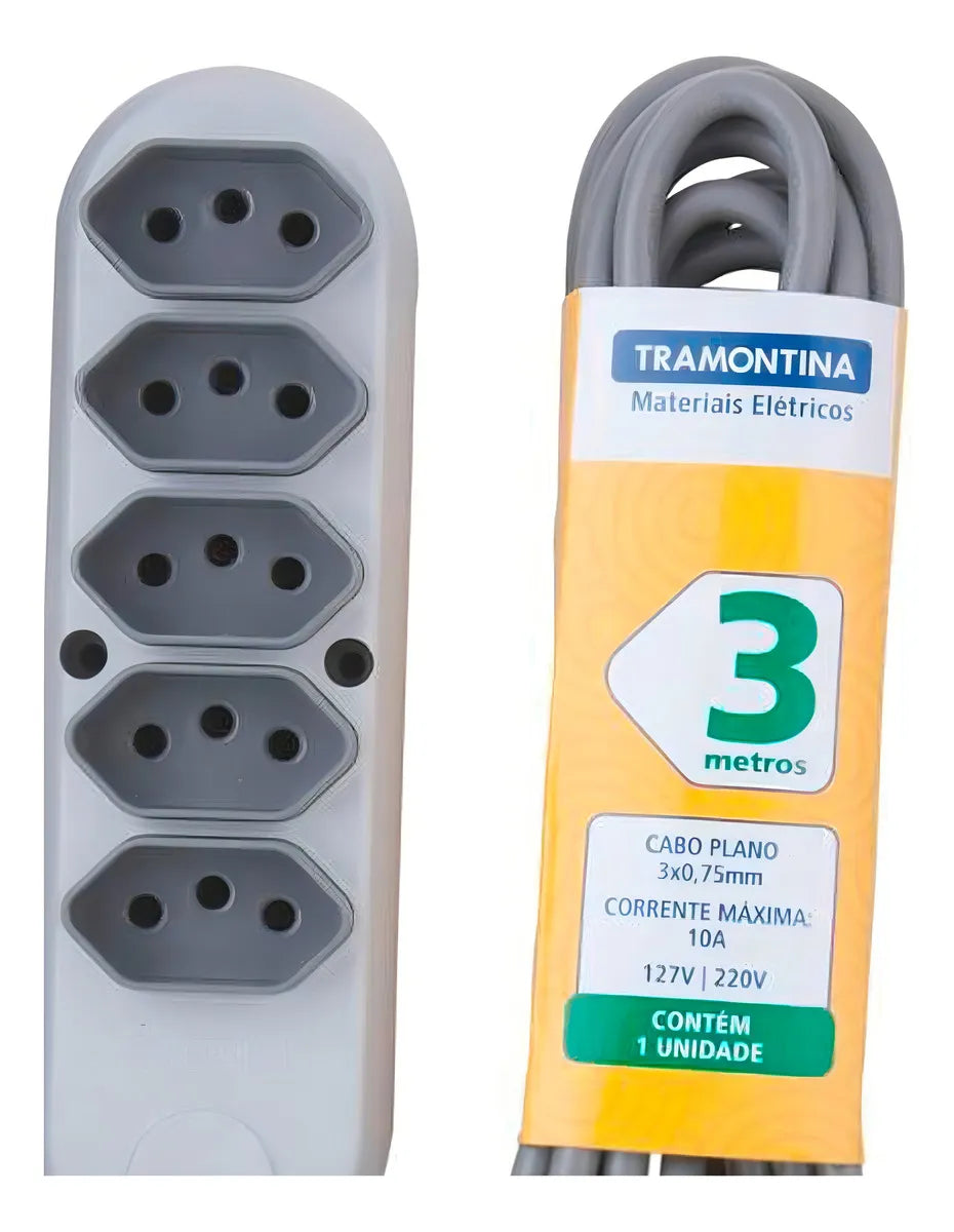 Extensao Eletrica 5 Tomadas 2p+T 10a/250v 3m Tramontina - Thony Ferragem