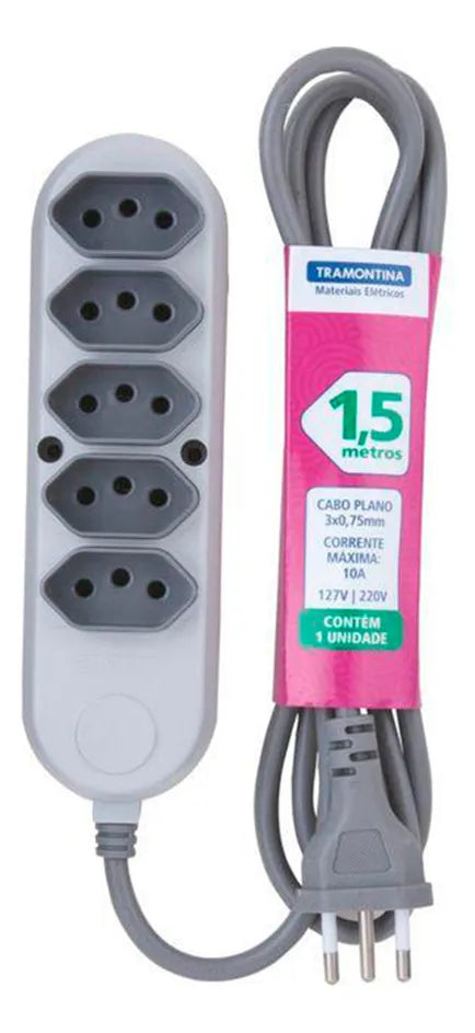 Extensao Eletrica 5 Tomadas 2p+T 10a/250v 1,5m Tramontina - Thony Ferragem