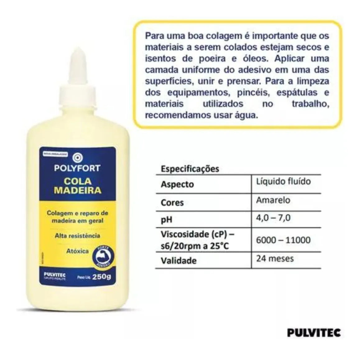 Cola para Madeira 250G Pulvitec - Thony Ferragem