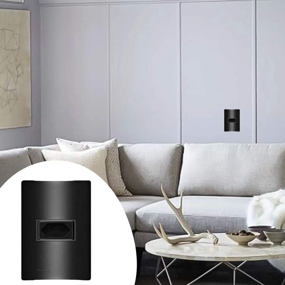 Conjunto Tomada 2p+T 20a 4x2 Carbono Revita Soprano - Thony Ferragem