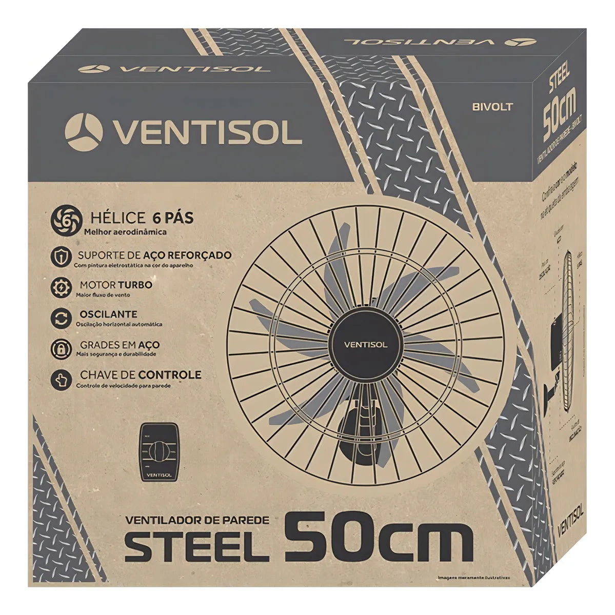 Ventilador Oscilante de Parede Monta Fácil 6 Pás 50cm Preto 127V – Ventisol - Thony Ferragem