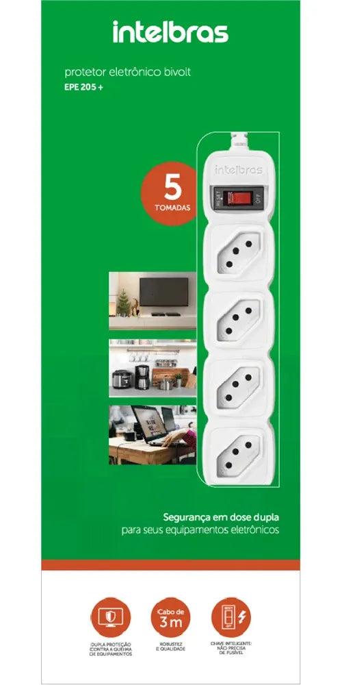 Filtro De Linha C/ 5 Tomadas Epe 205 Branco 3m Intelbras - Thony Ferragem