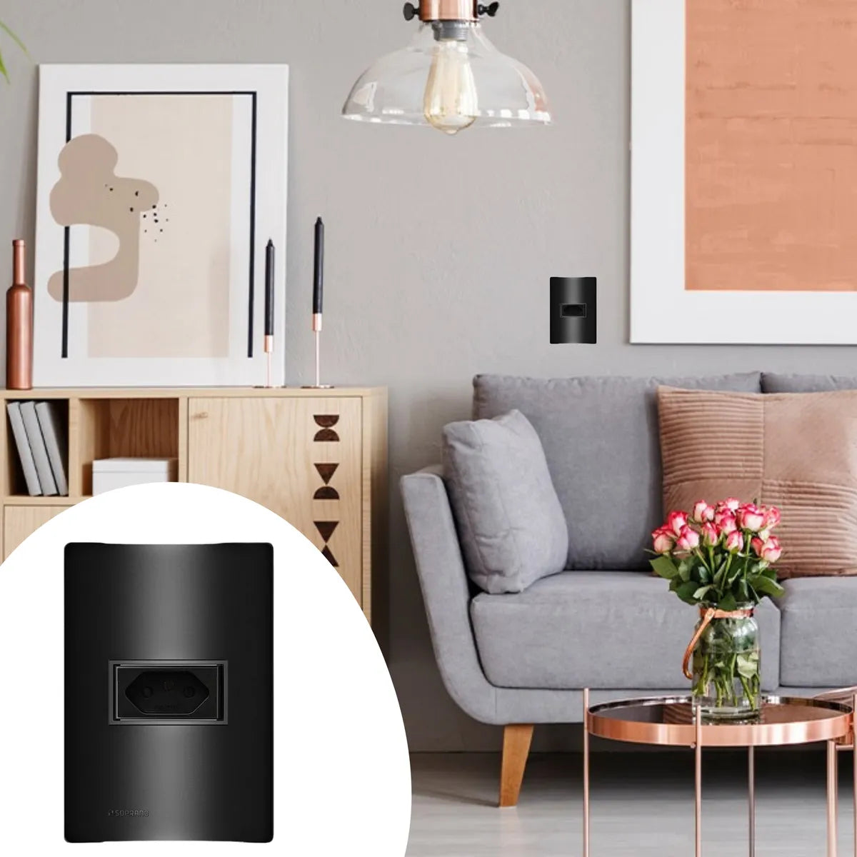 Conjunto Tomada 2p+T 20a 4x2 Carbono Revita Soprano - Thony Ferragem