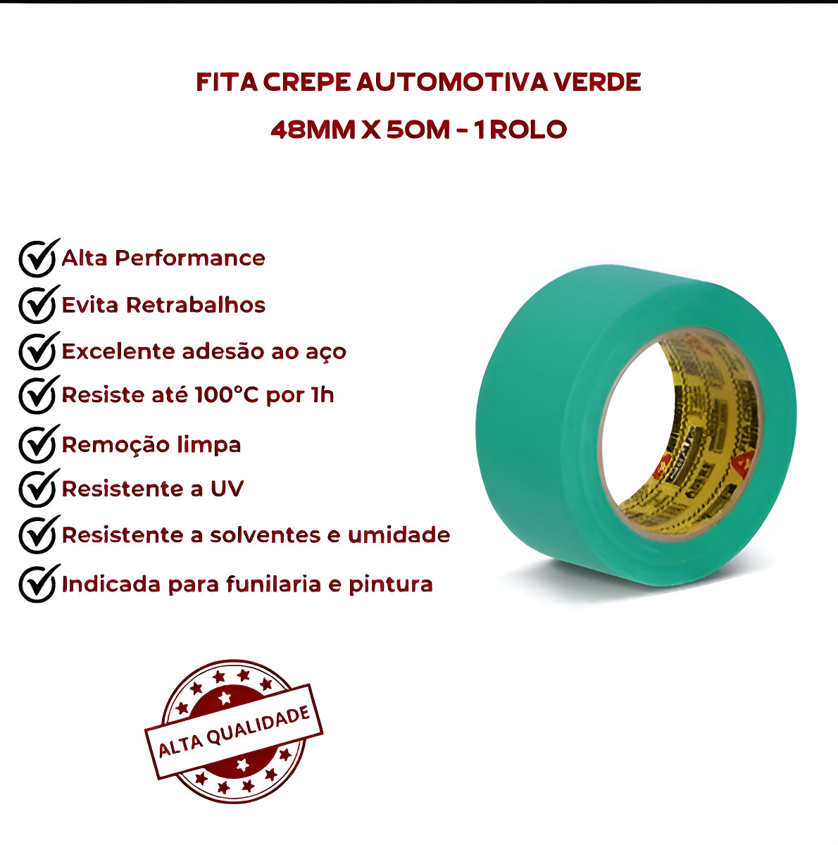 Fita Crepe Automotiva 525 verde 48mm x 50m Adere - Thony Ferragem
