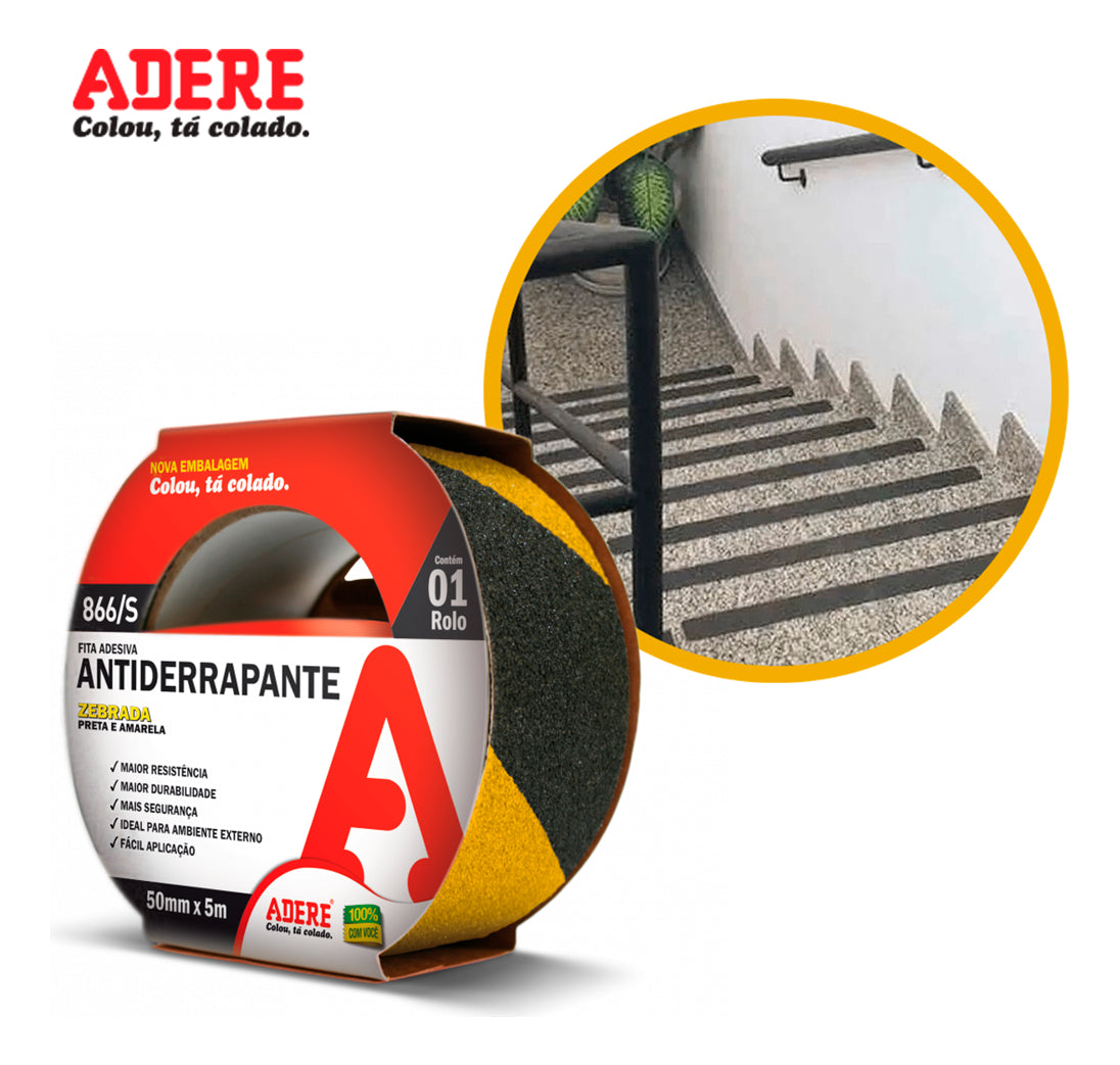 Fita Adesiva Antiderrapante Zebrada 50mm X 5M Adere - Thony Ferragem