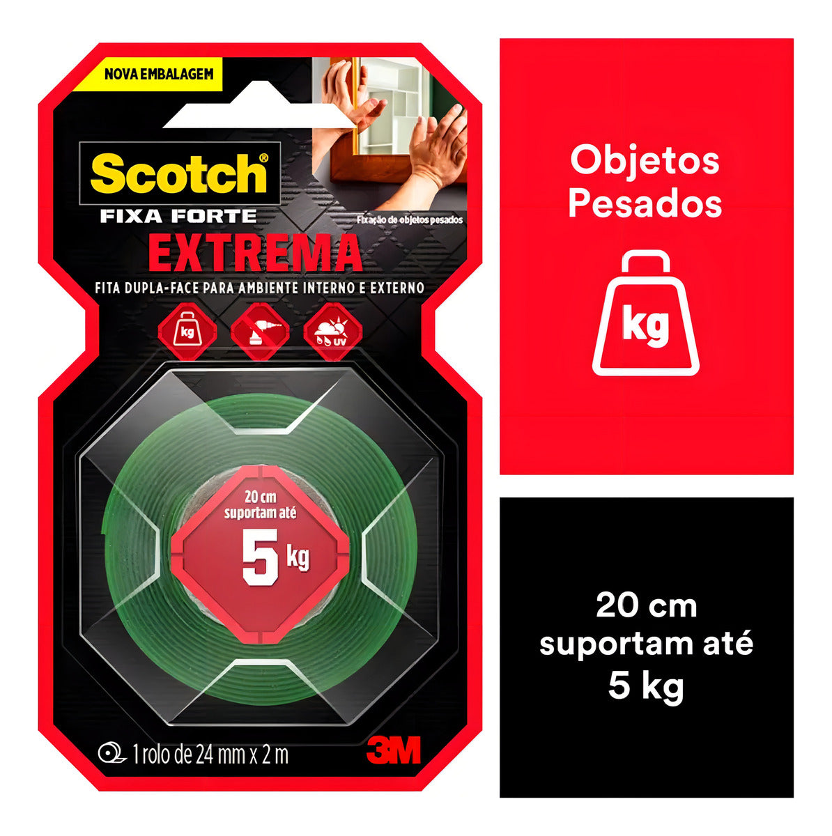 Fita Adesiva Fixa Forte Extreme 24mmx2m 3M - Thony Ferragem