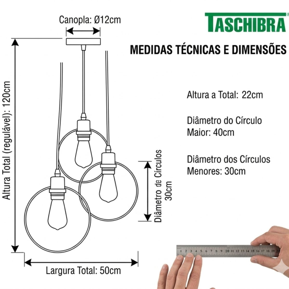Pendente Circle 3xe27 Dourado Taschibra