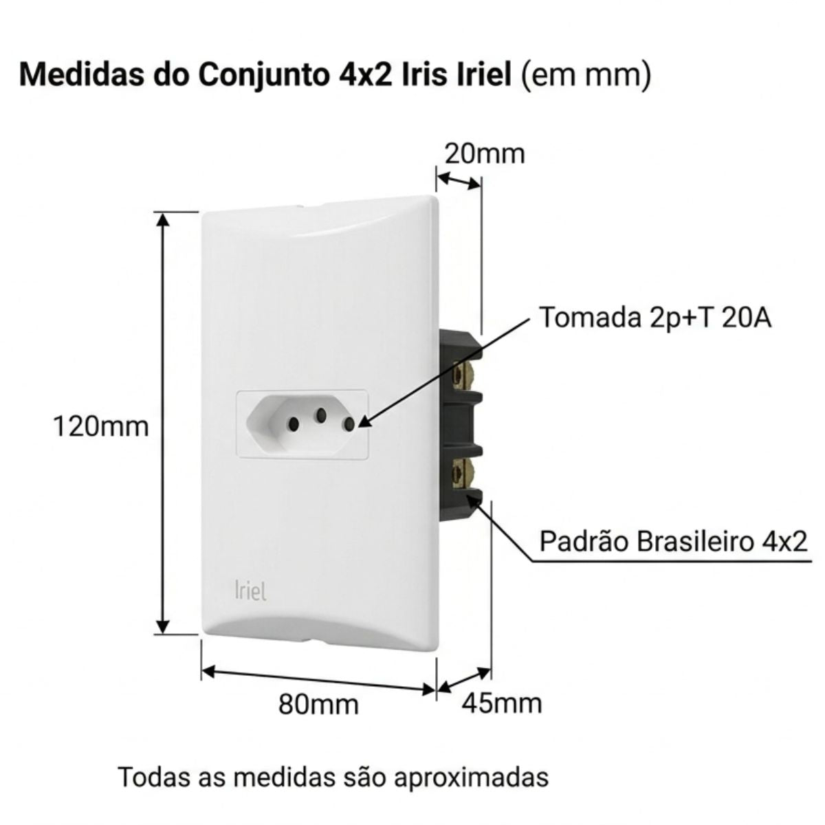 Conjunto 4x2 1 Tomada 2p+T 20a Iris Iriel