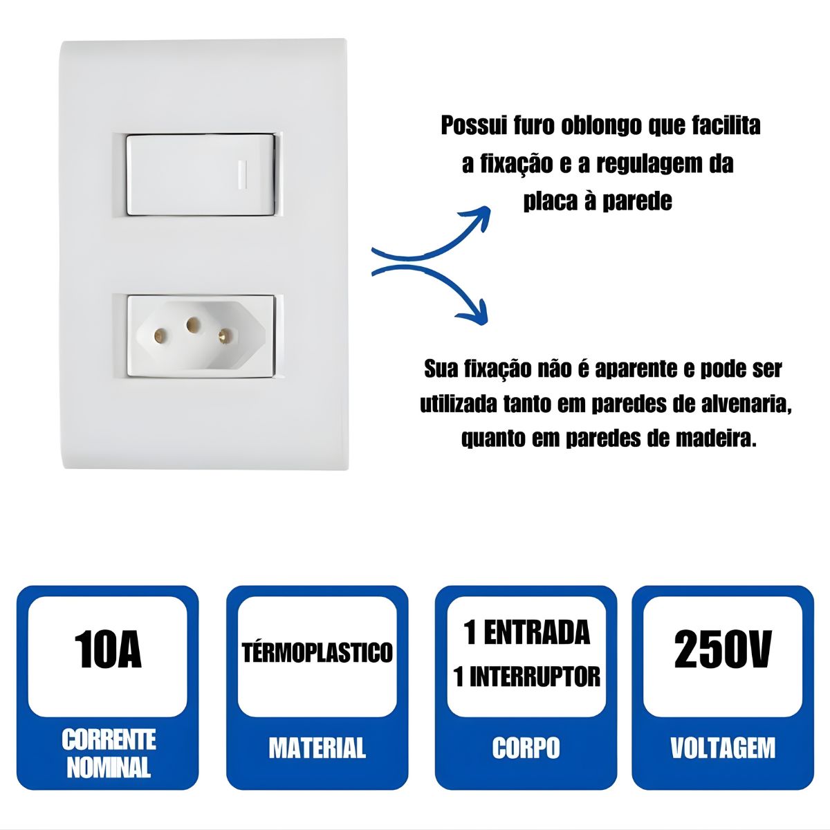 Conjunto Interruptor Simples + Tomada 2p+T 10A Liz Tramontina