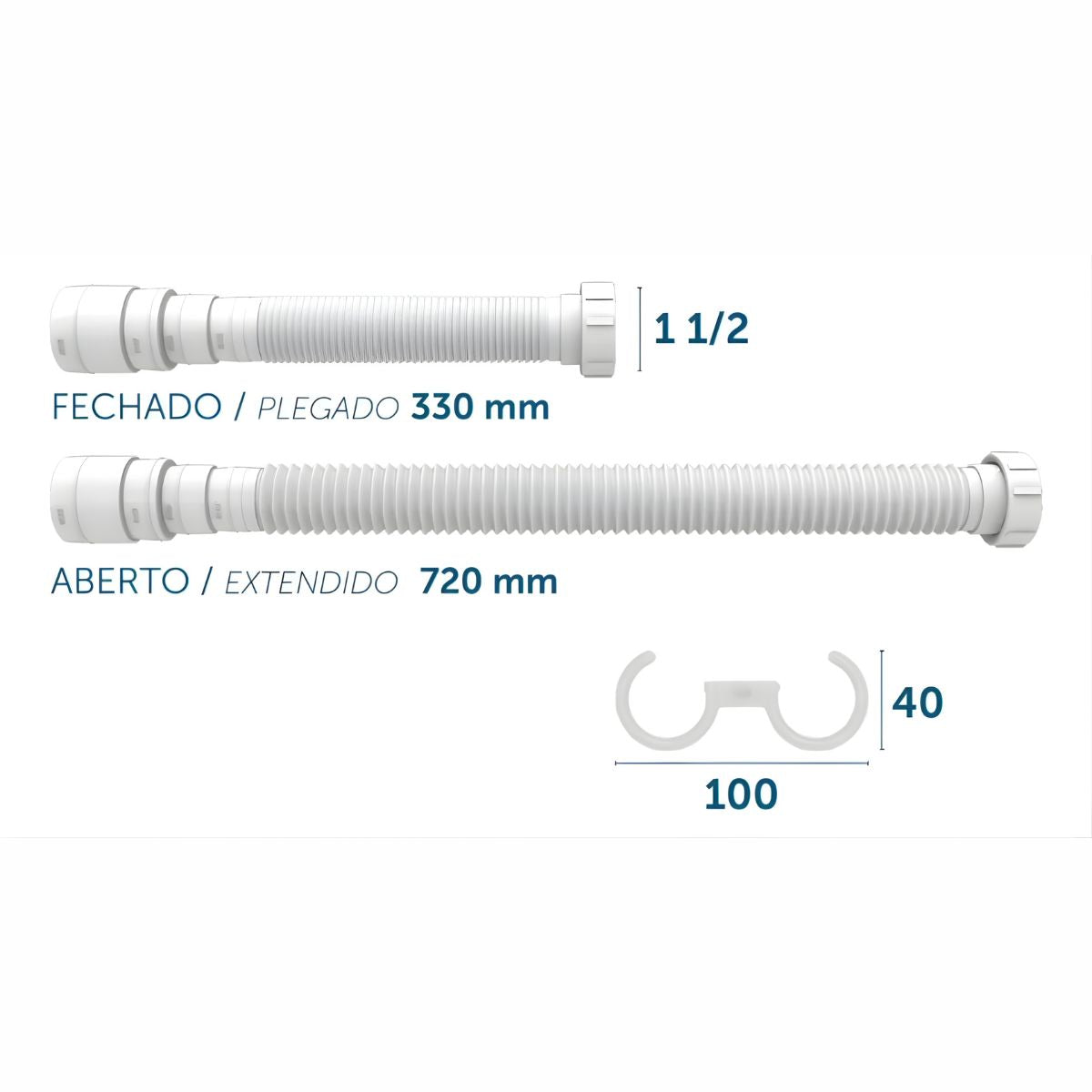 Sifão Tubo Extensivo Sem Rosca para Pia Branco 3 em 1 Blukit