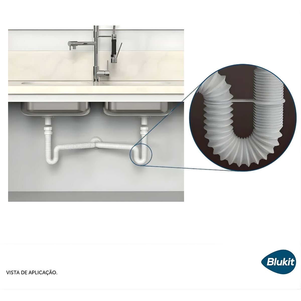 Sifão Tubo Extensivo Duplo Universal Branco 70cm Blukit