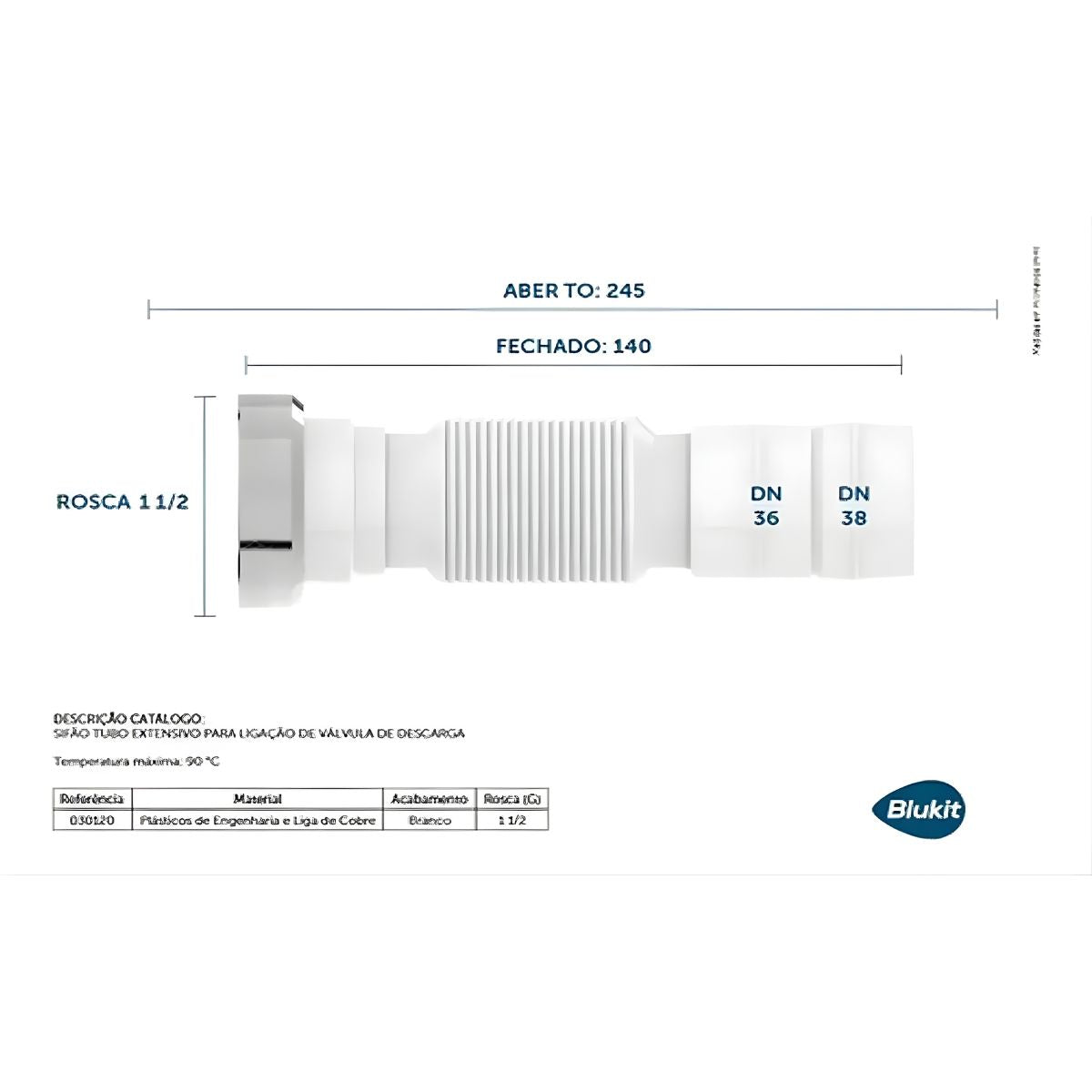 Sifão Tubo Extensivo para Válvula de Descarga 36/38mm Blukit