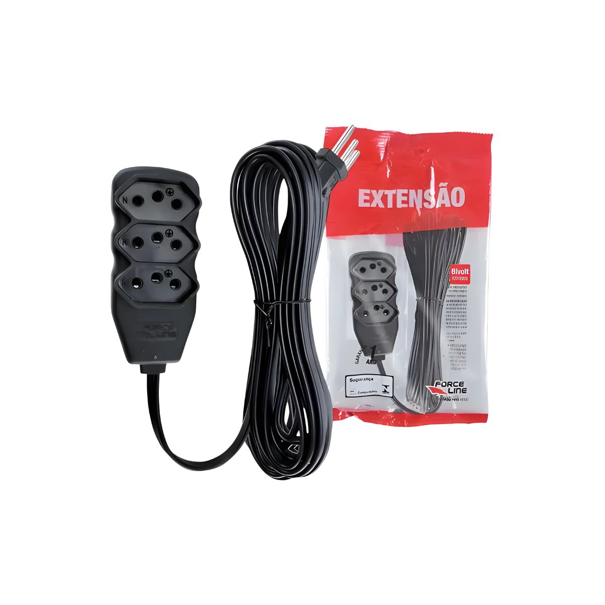 Extensão Elétrica 3 Tomadas 3P 10A 3M Plug 90° Preta Forceline