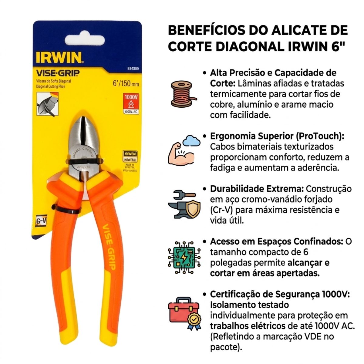 Alicate corte diagonal 6'' Irwin