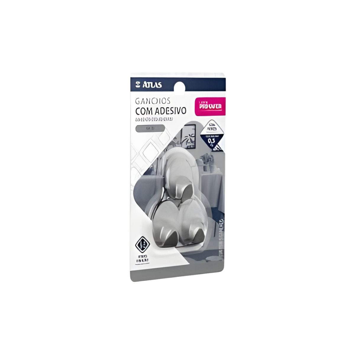 Gancho Adesivo Inox 0,5kg C/ 3 Peças Atlas