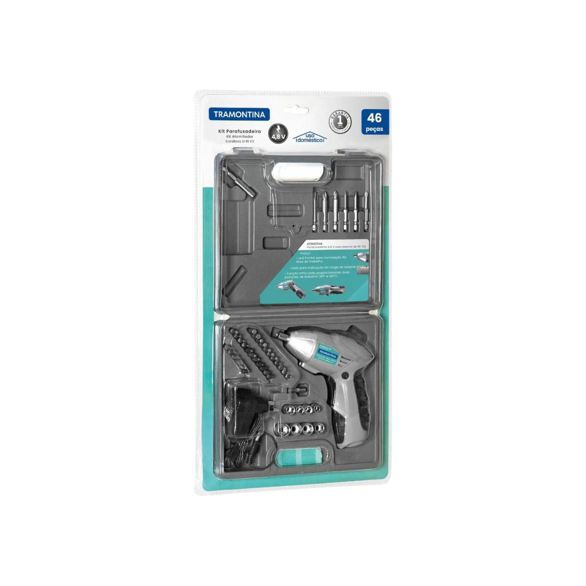 Parafusadeira 4,8V com Kit 46 Peças Tramontina