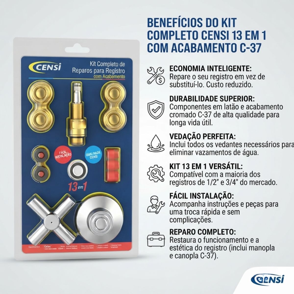 Kit Completo para Registro 13 em 1 com Acabamento C-37 Censi