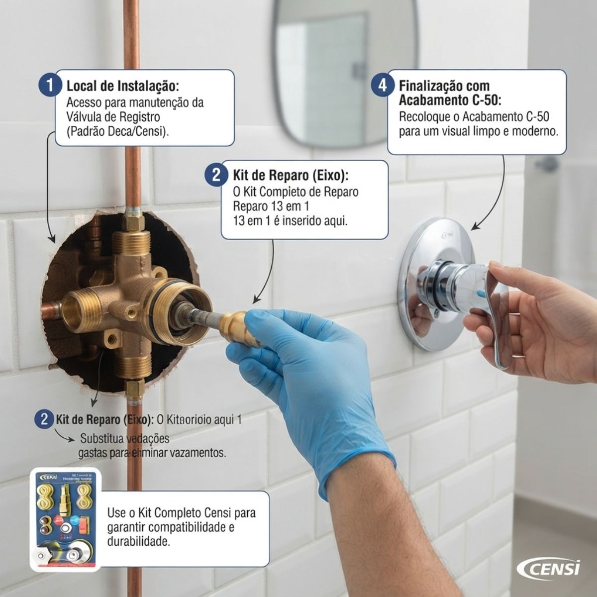 Kit Completo para Registro 13 em 1 com Acabamento C-50 Censi